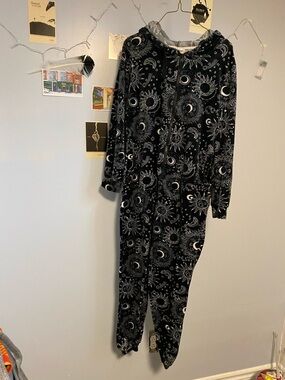 Cozy Women's Hooded Onesie Pajama - Black Celestial Print